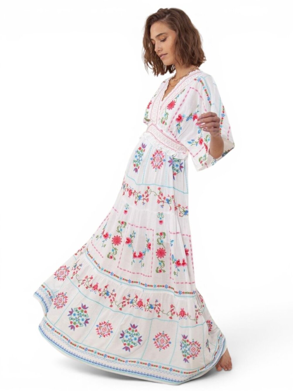 Hale Bob Neylan Embroidered Maxi Dress White Colorful Embroidered New NWT XS - Picture 2 of 8